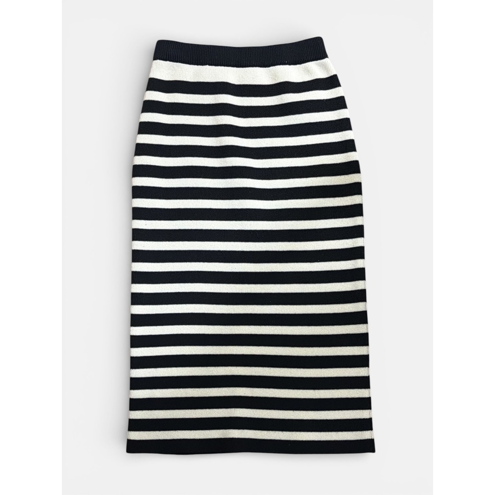 Zara Womens Striped Knit Midi Skirt Black‎ White Pencil Bodycon Size Medium